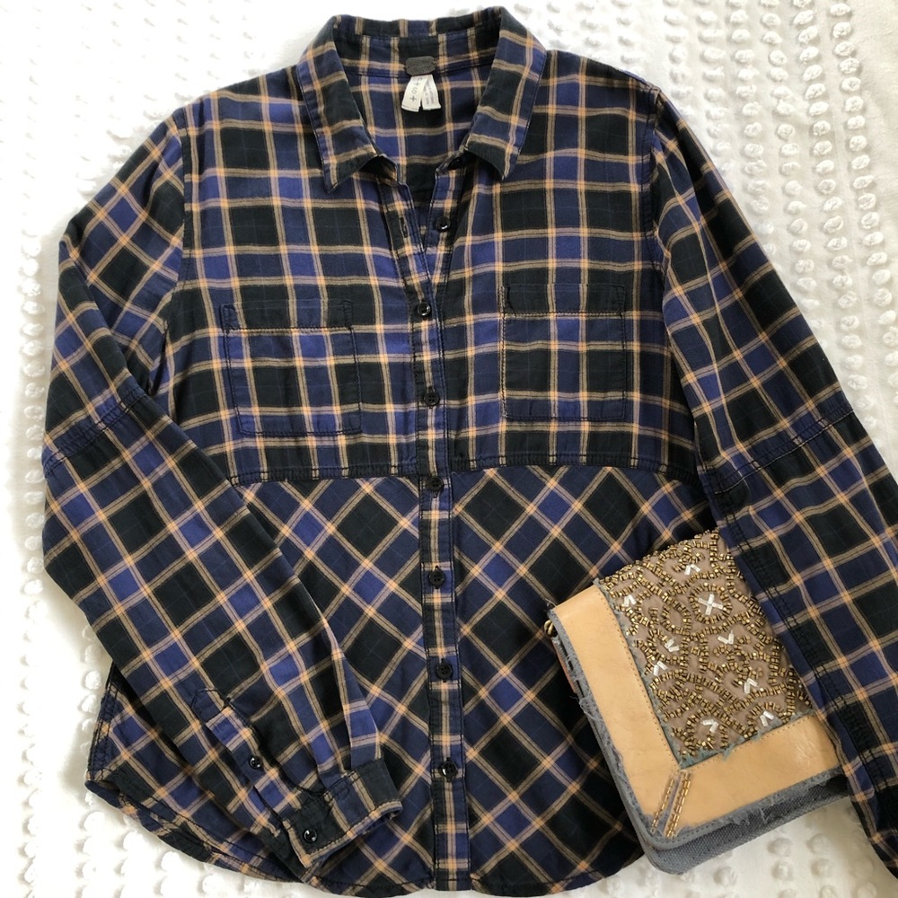 Free People We the Free Going Back to Harvard Plaid Button Down Shirt Size S